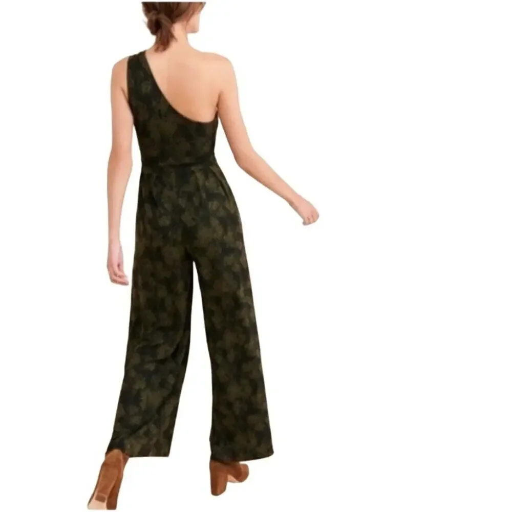 Free People Womens Maya Black and Green Printed One Shoulder Jumpsuit Size XS‎